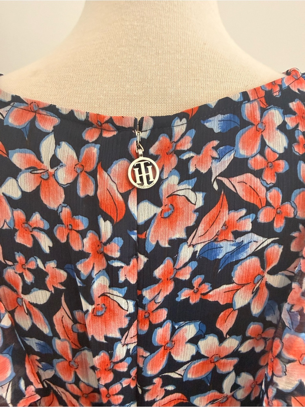 Tommy Hilfiger Navy Floral Tie-Waist Midi Dress - Picture 4 of 5